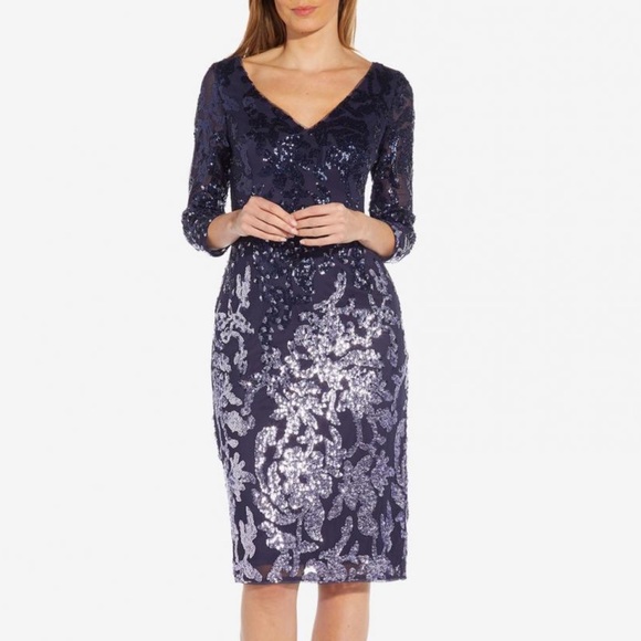 Adrianna Papell Dresses & Skirts - ADRIANNA PAPELL AP1E209365 OMBRE FLORAL SEQUIN EMBELLISHED SHEATH COCKTAIL DRESS